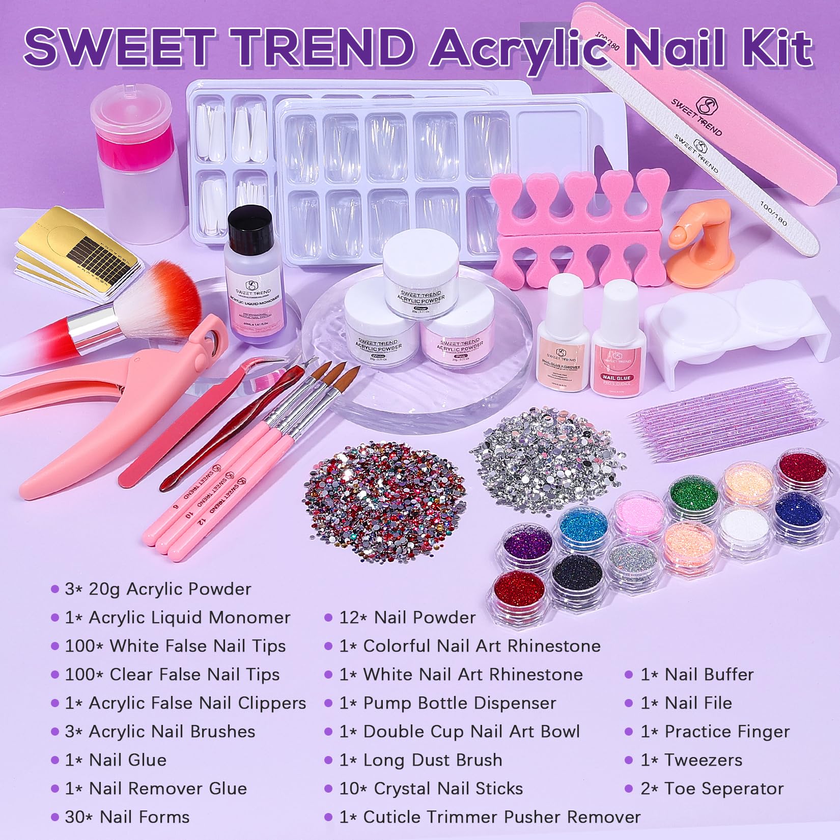 Sweet Trend Beginners Nail Kit Acrylic Set | All-in-One Starter for DIY Nail Art