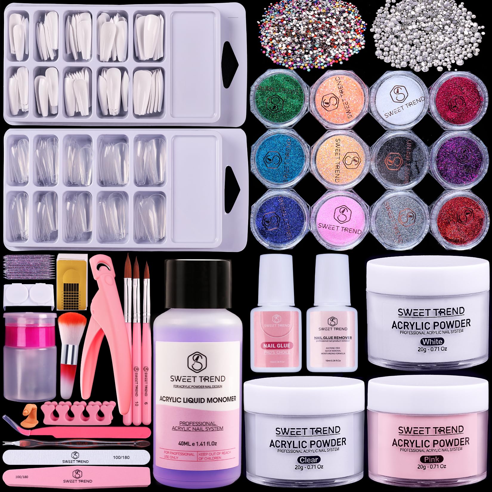 Sweet Trend Beginners Nail Kit Acrylic Set | All-in-One Starter for DIY Nail Art