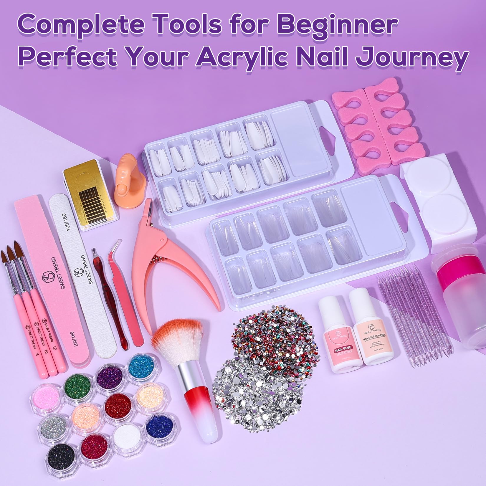 Sweet Trend Beginners Nail Kit Acrylic Set | All-in-One Starter for DIY Nail Art