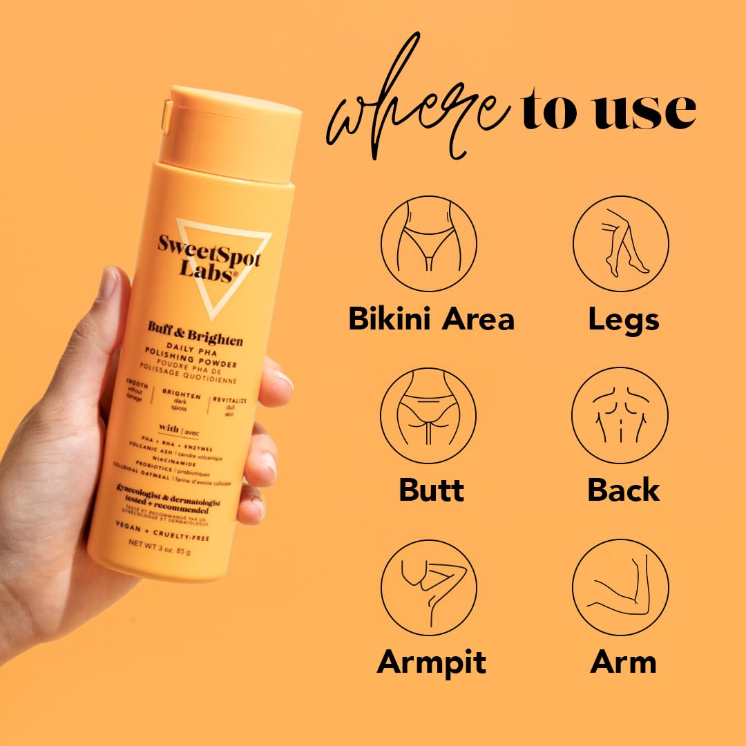 SweetSpot Labs Buff & Brighten PHA Powder Exfoliator — Target Ingrown Hair + Strawberry Legs, 3 oz