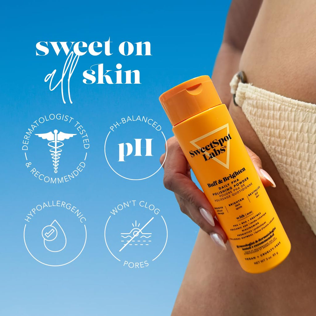 SweetSpot Labs Buff & Brighten PHA Powder Exfoliator — Target Ingrown Hair + Strawberry Legs, 3 oz