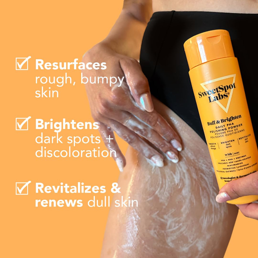 SweetSpot Labs Buff & Brighten PHA Powder Exfoliator — Target Ingrown Hair + Strawberry Legs, 3 oz