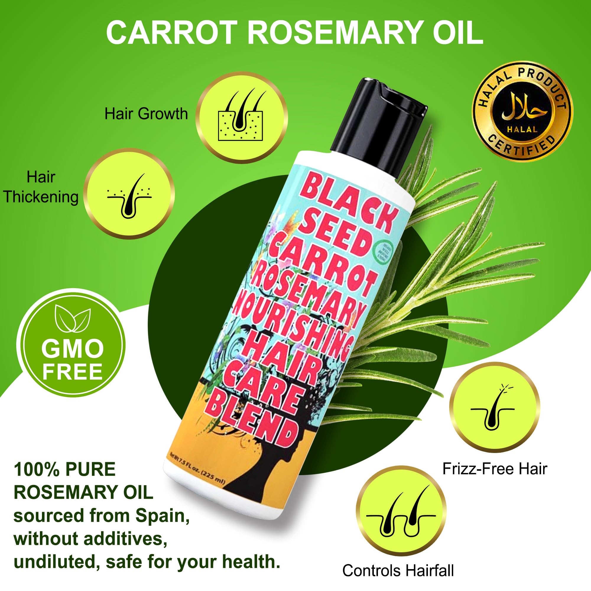 SWEET SUNNAH Black Seed Hair Growth Oil – Carrot & Rosemary, 5 oz