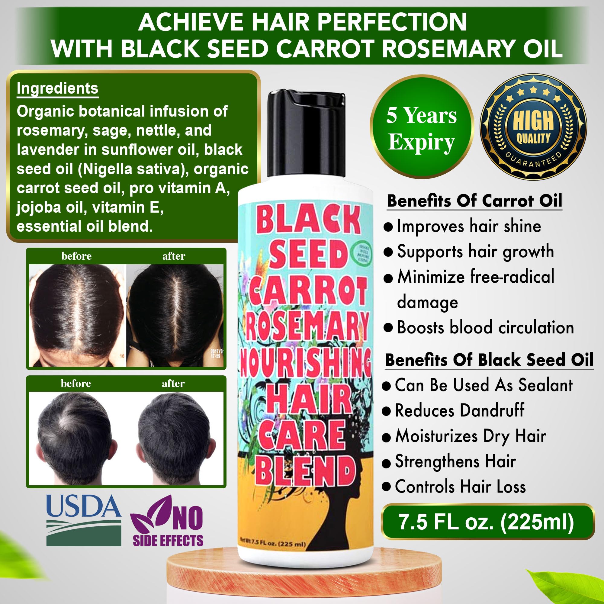 SWEET SUNNAH Black Seed Hair Growth Oil – Carrot & Rosemary, 5 oz