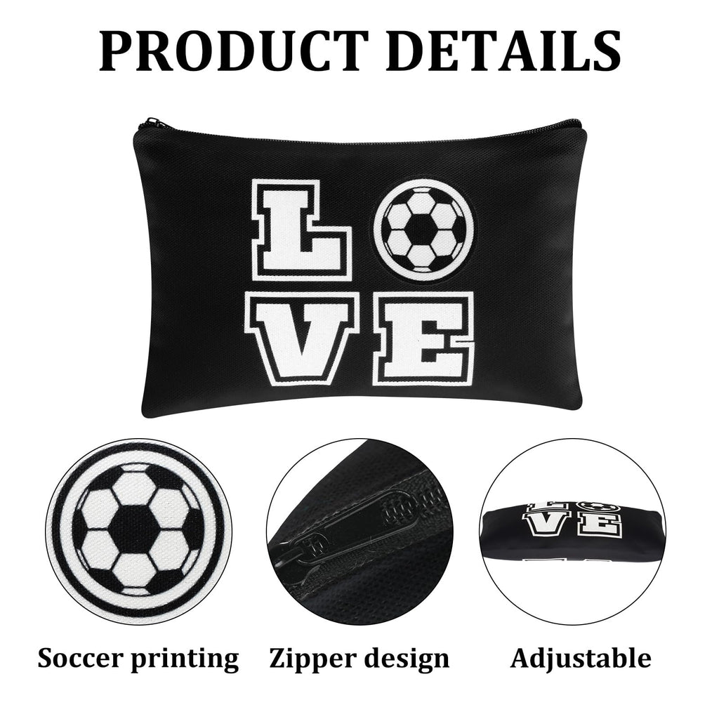 Sweetude 24 Pcs Valentines Soccer Gifts Bundle — 12 Adjustable Bracelets & 12 Makeup Bags (Black)