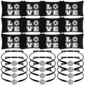 Sweetude 24 Pcs Valentines Soccer Gifts Bundle — 12 Adjustable Bracelets & 12 Makeup Bags (Black)