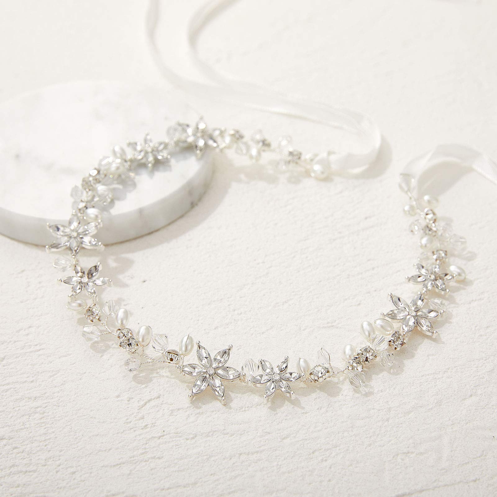 SWEETV Silver Flower Girl Headpiece – Crystal Floral Hair Accessory for Weddings & Parties