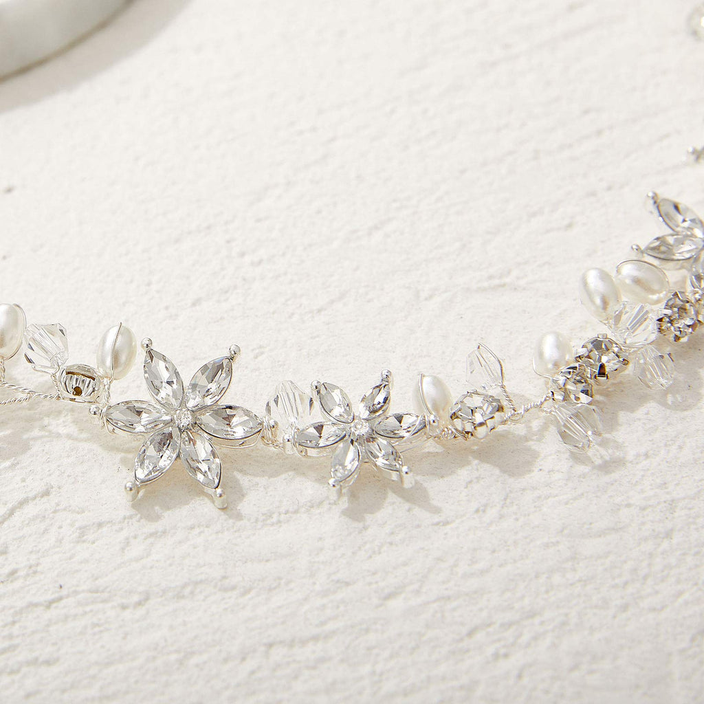 SWEETV Silver Flower Girl Headpiece – Crystal Floral Hair Accessory for Weddings & Parties