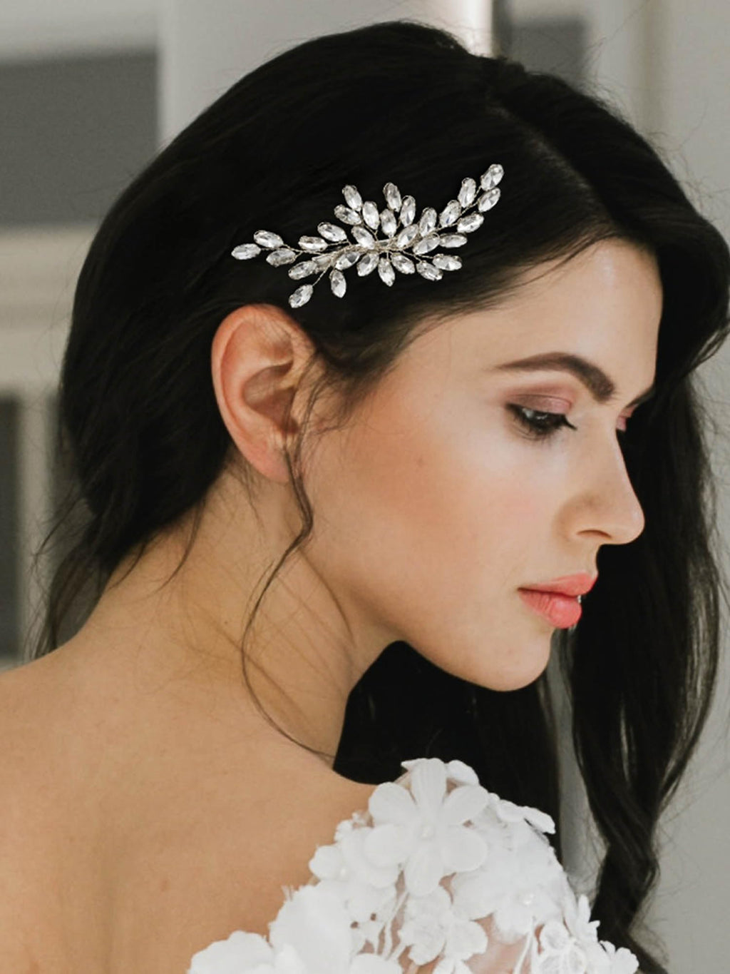 SWEETV Rhinestone Bride Hair Clip - Silver Crystal Bridal Hair Comb