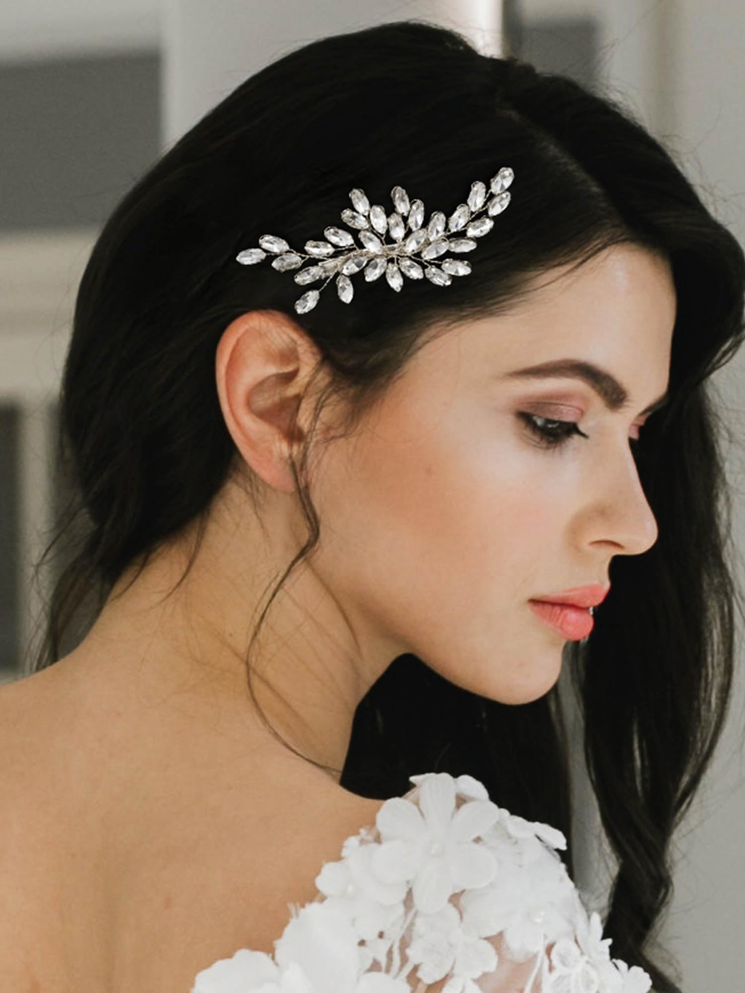 SWEETV Rhinestone Bride Hair Clip - Silver Crystal Bridal Hair Comb