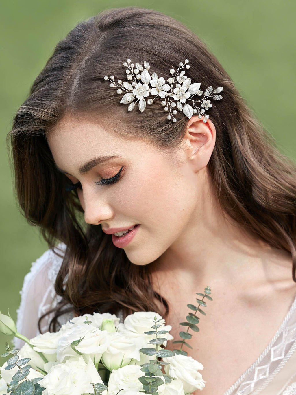 SWEETV Silver Bridal Hair Comb with Crystals & Pearls – Handmade Wedding Accessory