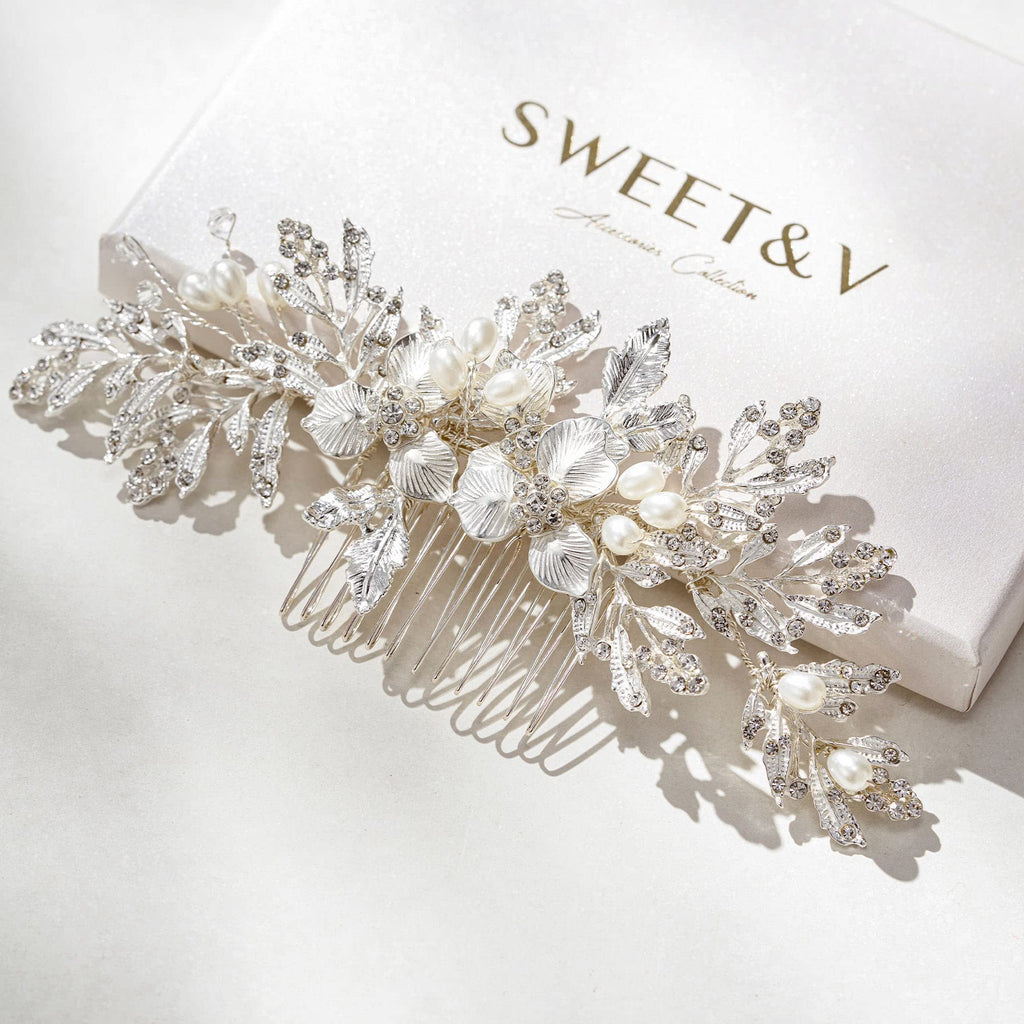 SweetV Handmade Wedding Hair Comb Clip – Rhinestone Silver Bridal Accessory