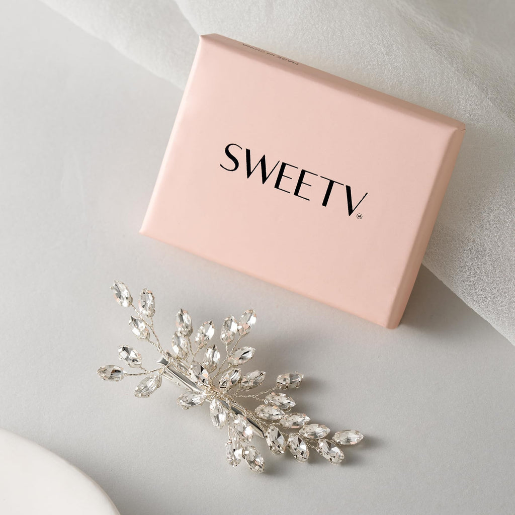 SWEETV Rhinestone Bride Hair Clip - Silver Crystal Bridal Hair Comb
