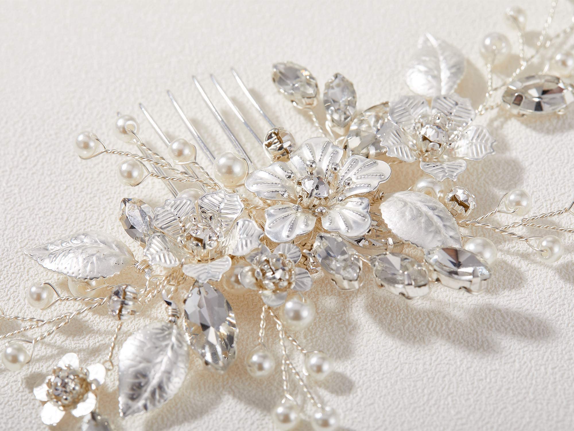 SWEETV Silver Bridal Hair Comb with Crystals & Pearls – Handmade Wedding Accessory