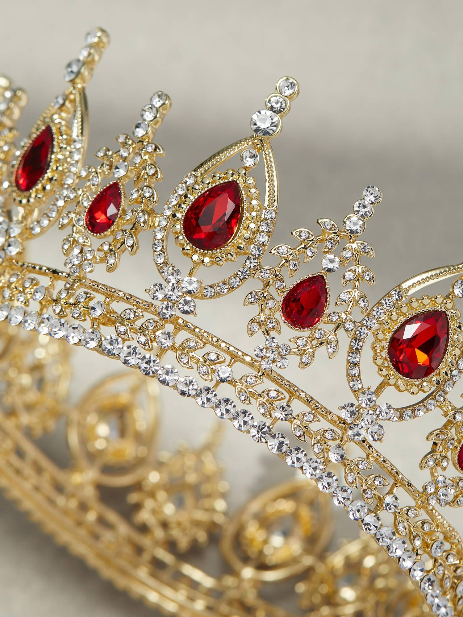 SWEETV Royal Queen Crown – Red Wedding Tiara with Austrian Crystals | Bailey