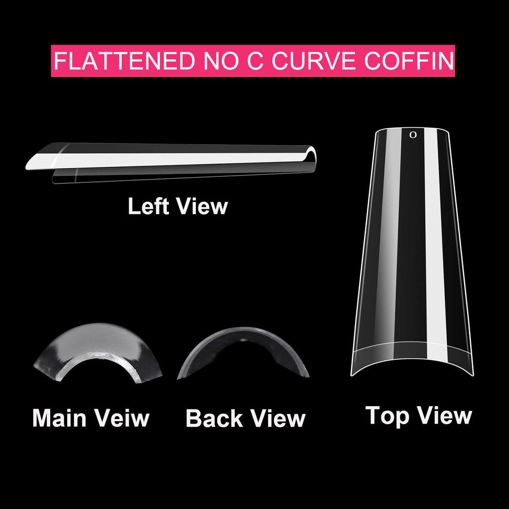 SWETIDY 500pcs No C Curve XL Coffin Nail Tips – Clear Long Coffin Acrylic Nails, 10 Sizes in Box
