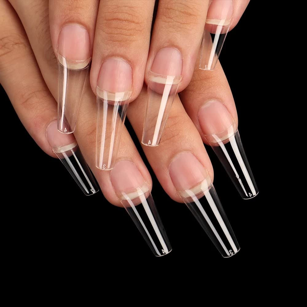 SWETIDY 500pcs No C Curve XL Coffin Nail Tips – Clear Long Coffin Acrylic Nails, 10 Sizes in Box