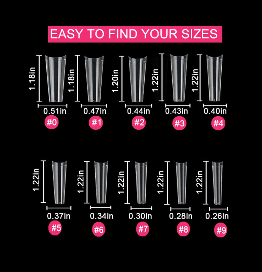 SWETIDY 500pcs No C Curve XL Coffin Nail Tips – Clear Long Coffin Acrylic Nails, 10 Sizes in Box