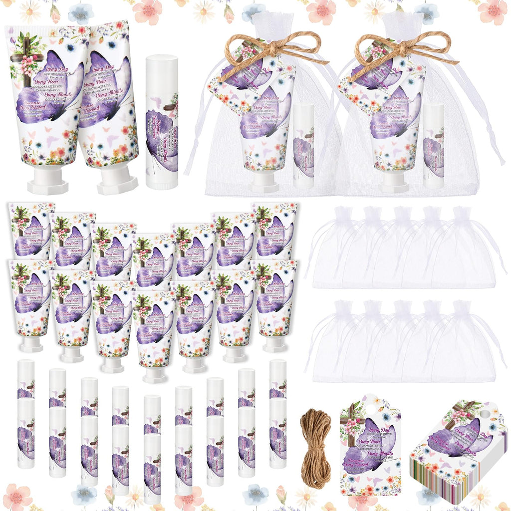Swiffen 24-Set Christian Hand Cream & Lip Balm Gift Set – Travel Size Bible Verse Gift for Women