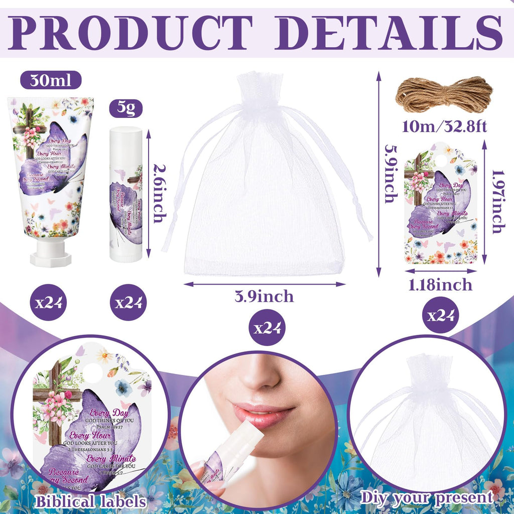 Swiffen 24-Set Christian Hand Cream & Lip Balm Gift Set – Travel Size Bible Verse Gift for Women
