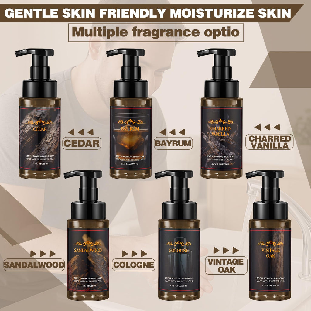 Swiffen 6 Pack Men's Foaming Hand Soap with Pump – Moisturizing, Masculine Scents (Cedar, Sandalwood, Bay Rum, Cologne, Charred Vanilla, Vintage Oak)