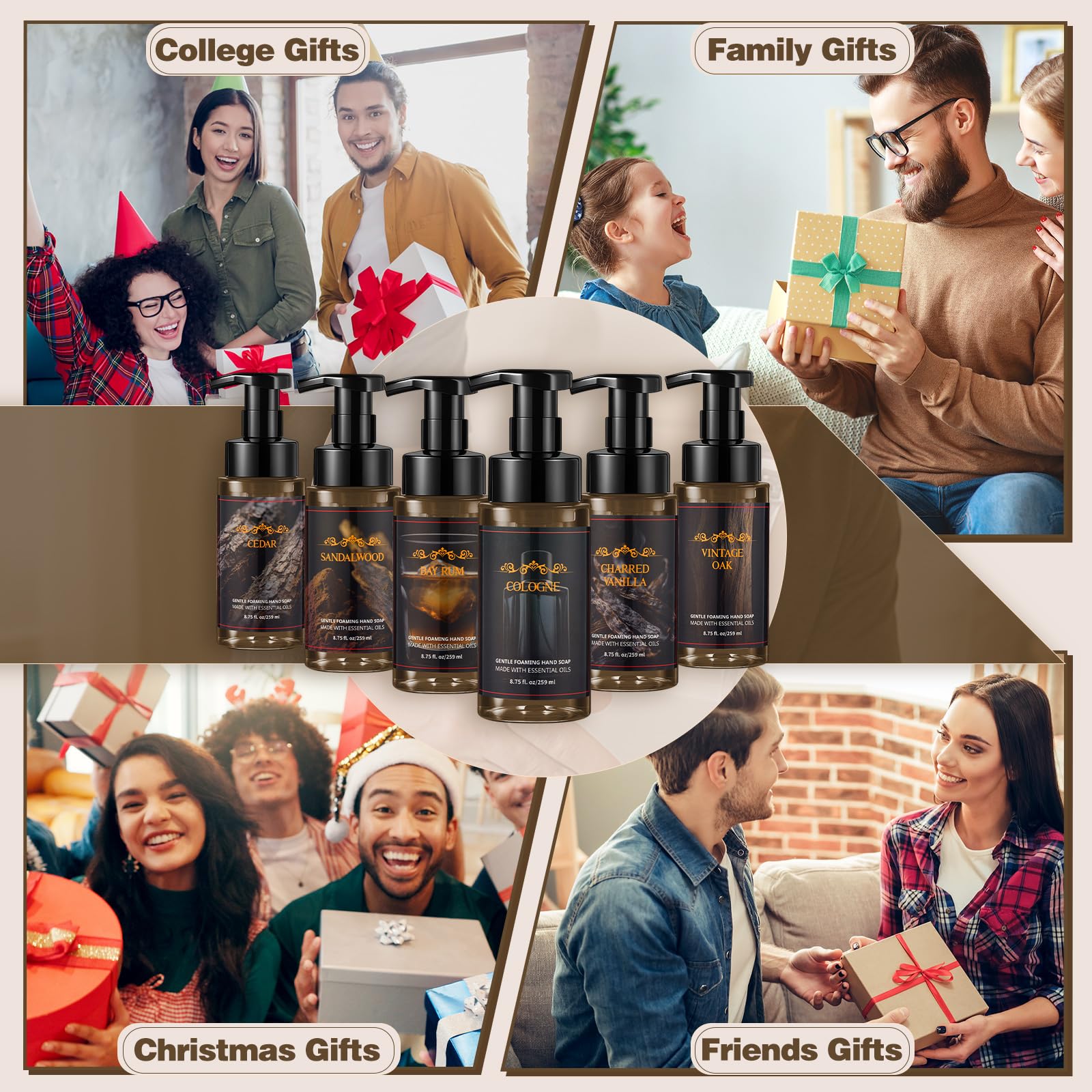 Swiffen 6 Pack Men's Foaming Hand Soap with Pump – Moisturizing, Masculine Scents (Cedar, Sandalwood, Bay Rum, Cologne, Charred Vanilla, Vintage Oak)