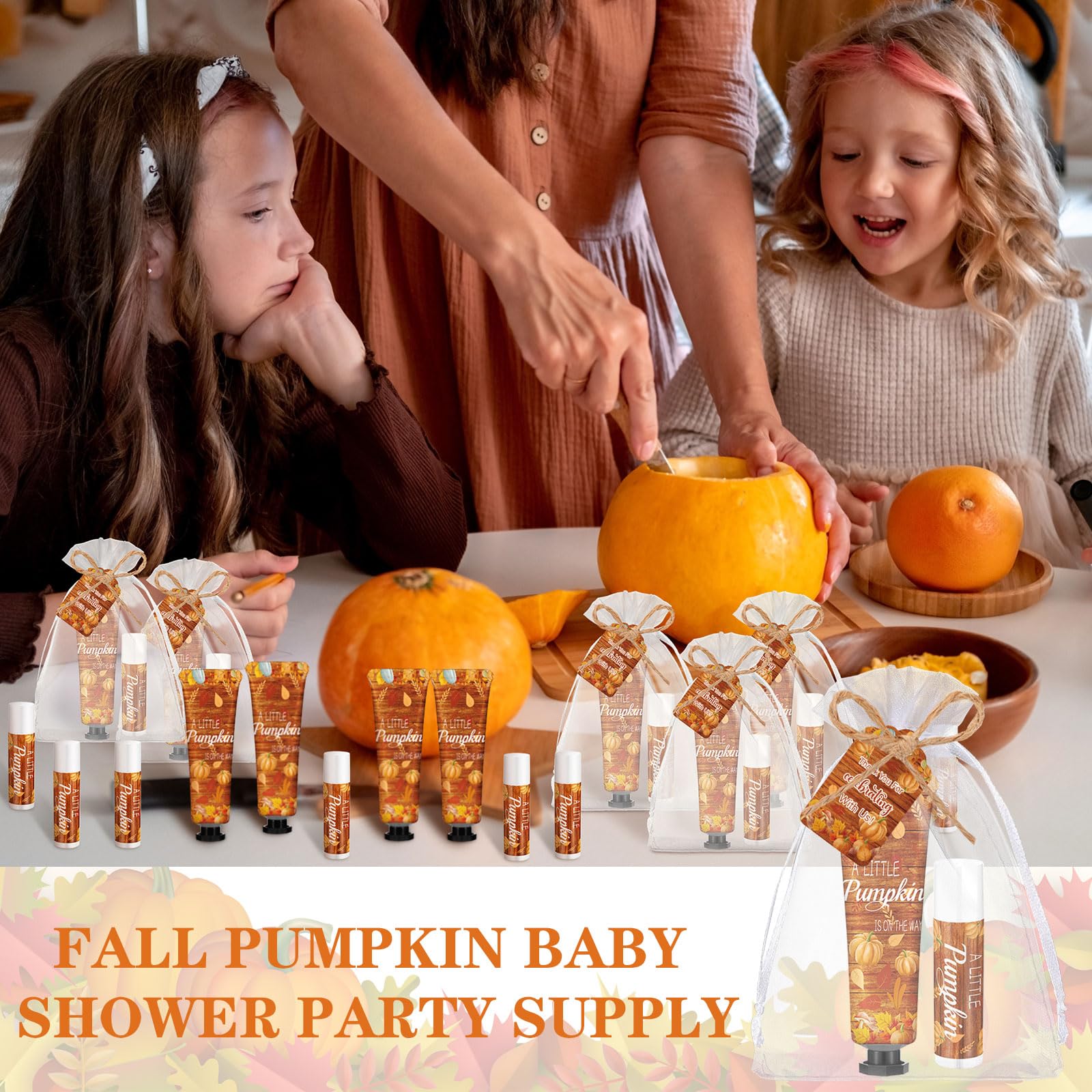 Swiffen 48 Sets 192 Pcs Fall Thanksgiving Baby Shower Gifts Bulk – Pumpkin Hand Cream & Lip Balm Favors