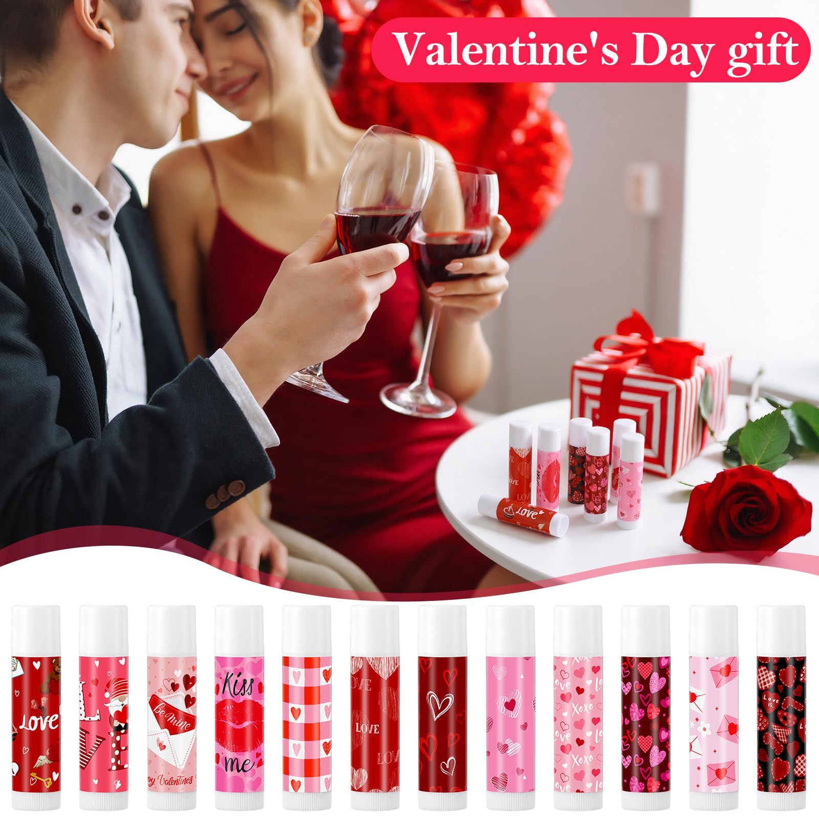 Swiffen 48 Pcs Valentines Lip Balm with Cards – Classroom Gifts Bulk for Kids