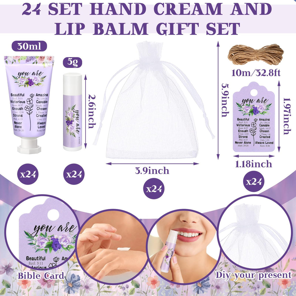Swiffen 24-Set Christian Hand Cream and Lip Balm Gift Set – Travel-Size, Bible Verse Design, Elegant Gift for Women