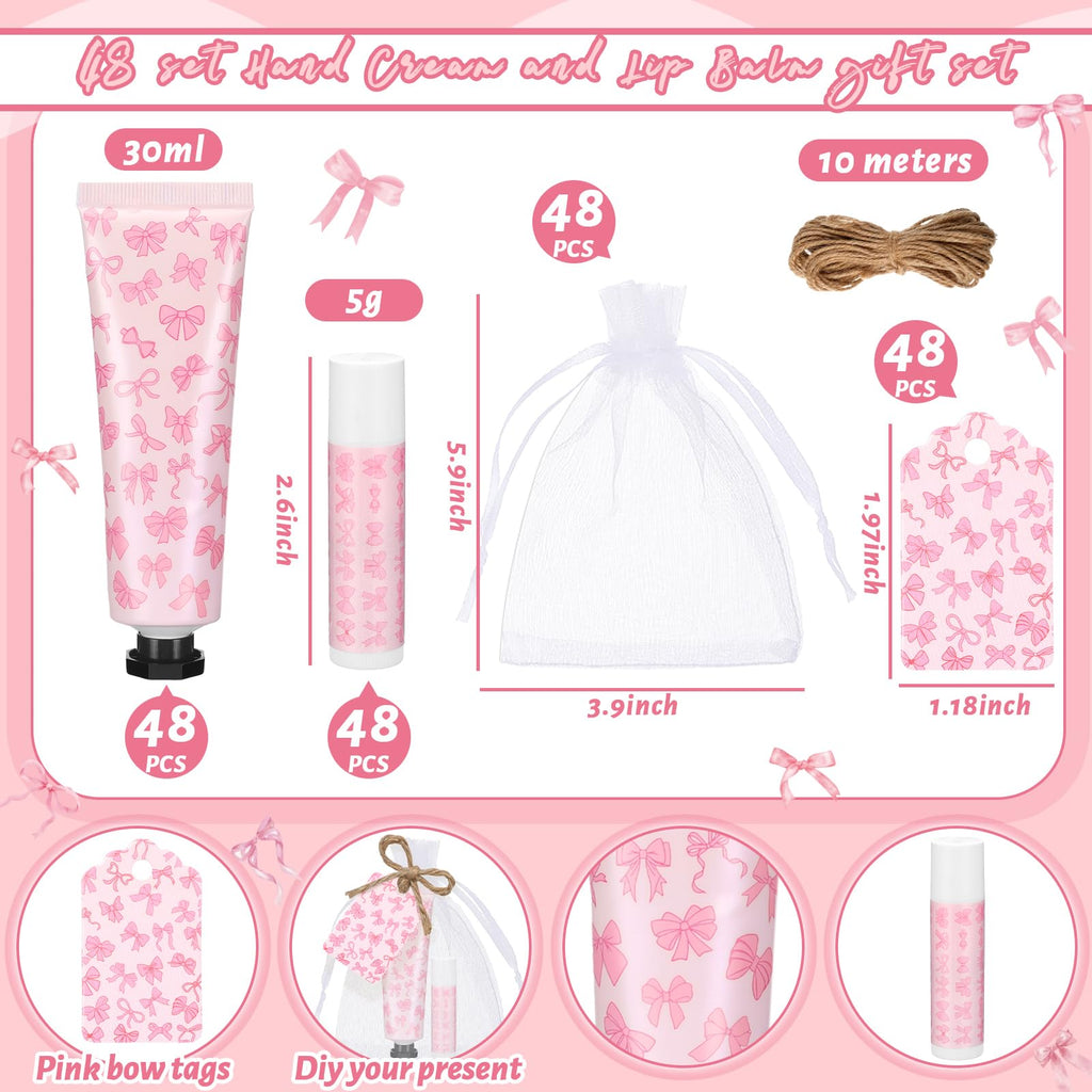 Swiffen Coquette 48-Set Pink Bow Baby Shower Favors – Hand Cream & Lip Balm
