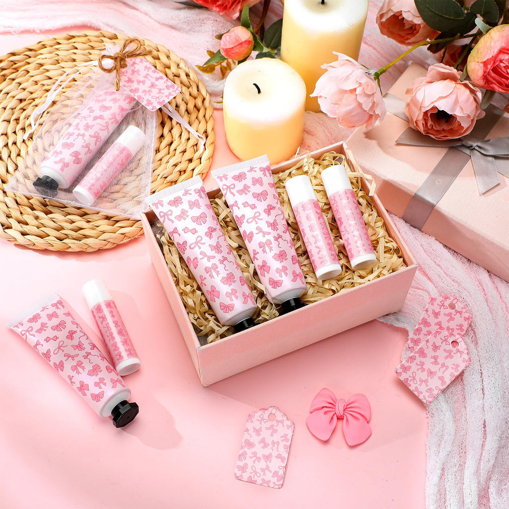 Swiffen Coquette 48-Set Pink Bow Baby Shower Favors – Hand Cream & Lip Balm
