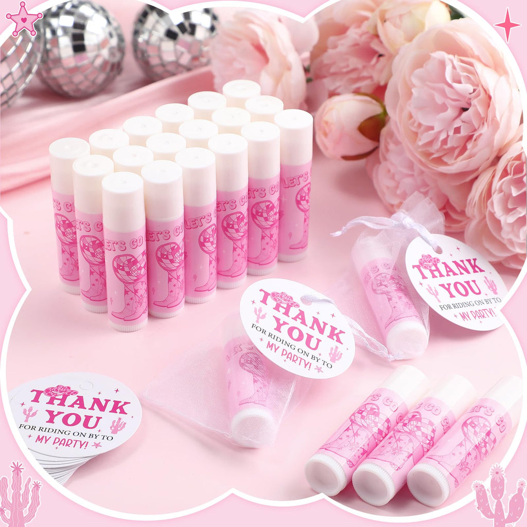 Swiffen 24-Set Lets Go Girls Cowgirl Lip Balm Party Favors with Organza Bags & Cards