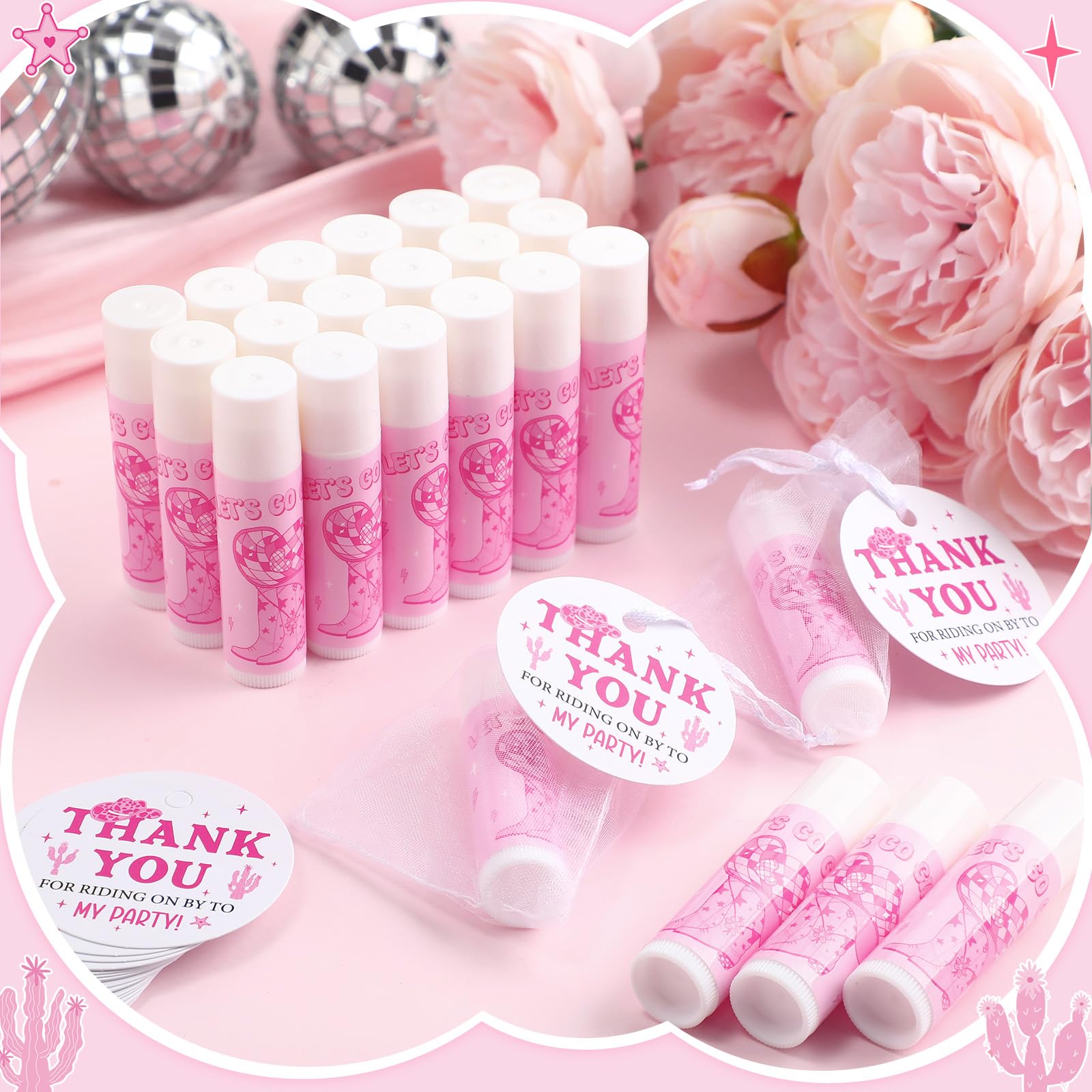 Swiffen 24-Set Lets Go Girls Cowgirl Lip Balm Party Favors with Organza Bags & Cards