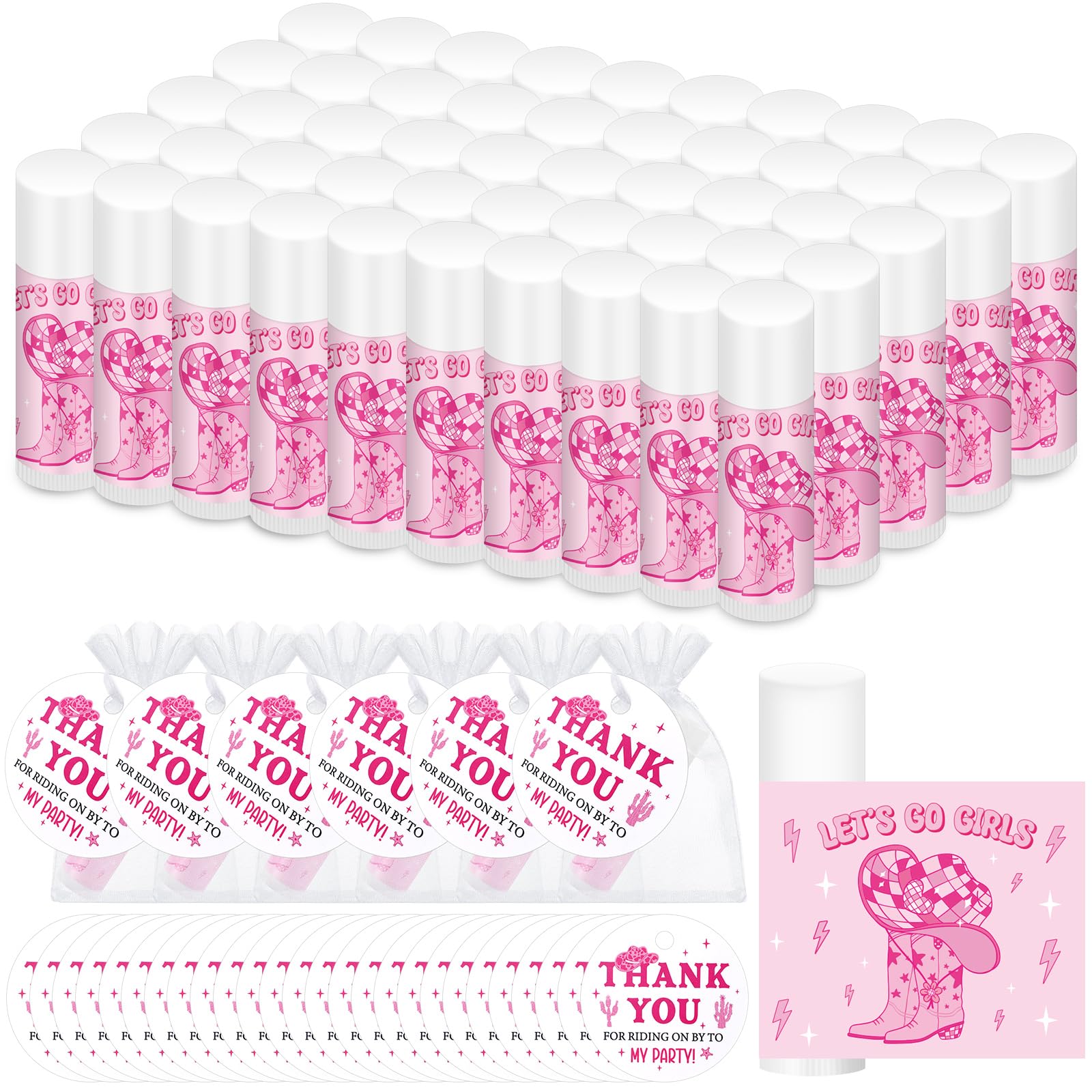 Swiffen 24-Set Lets Go Girls Cowgirl Lip Balm Party Favors with Organza Bags & Cards