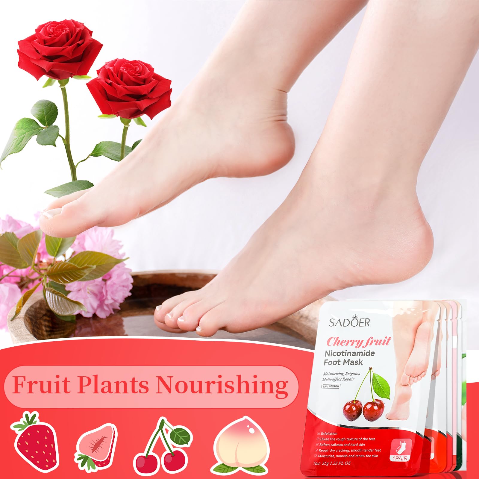 Swiffen 48-Piece Fruits Foot Mask Set — Hydrating Foot Care for Dry, Cracked Feet