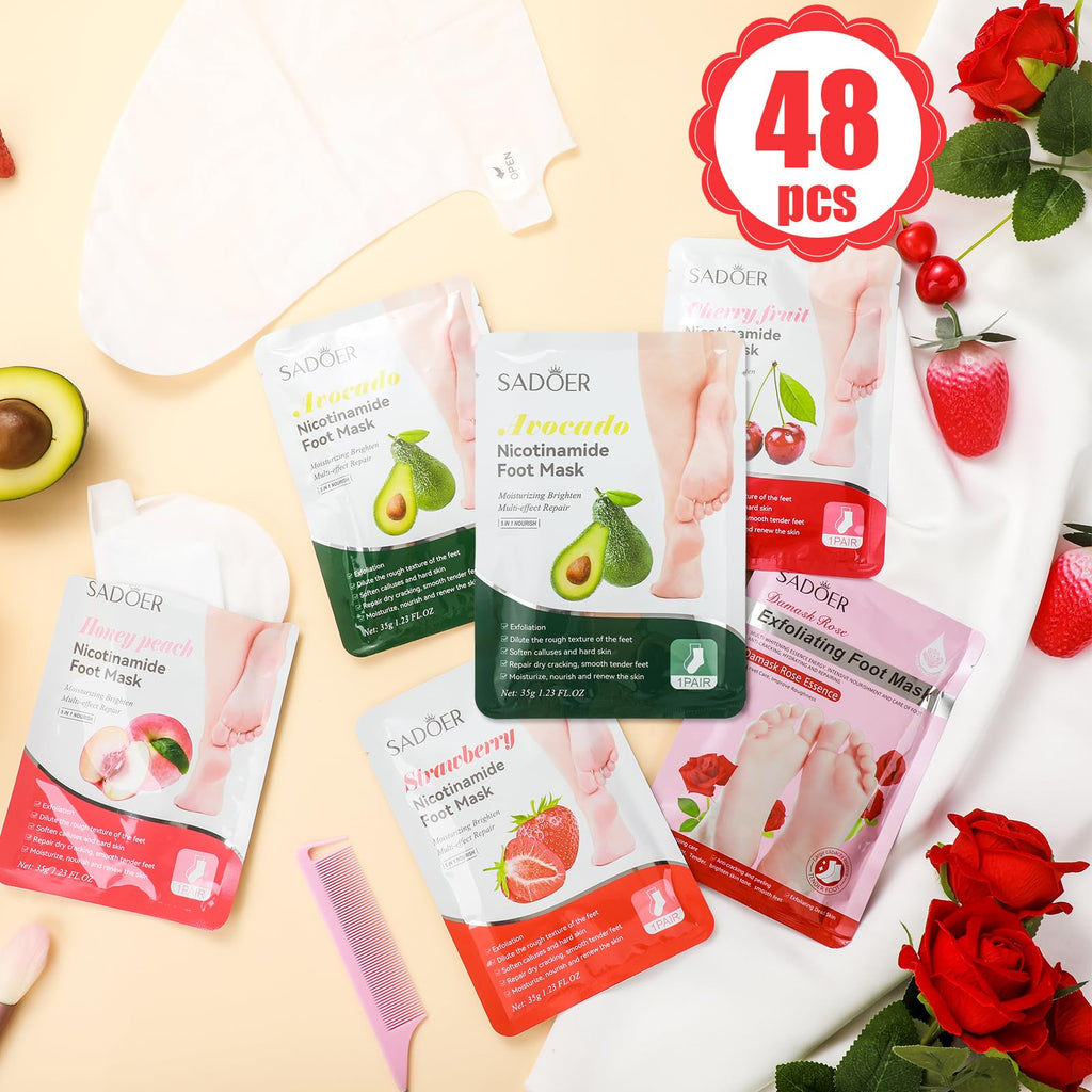 Swiffen 48-Piece Fruits Foot Mask Set — Hydrating Foot Care for Dry, Cracked Feet