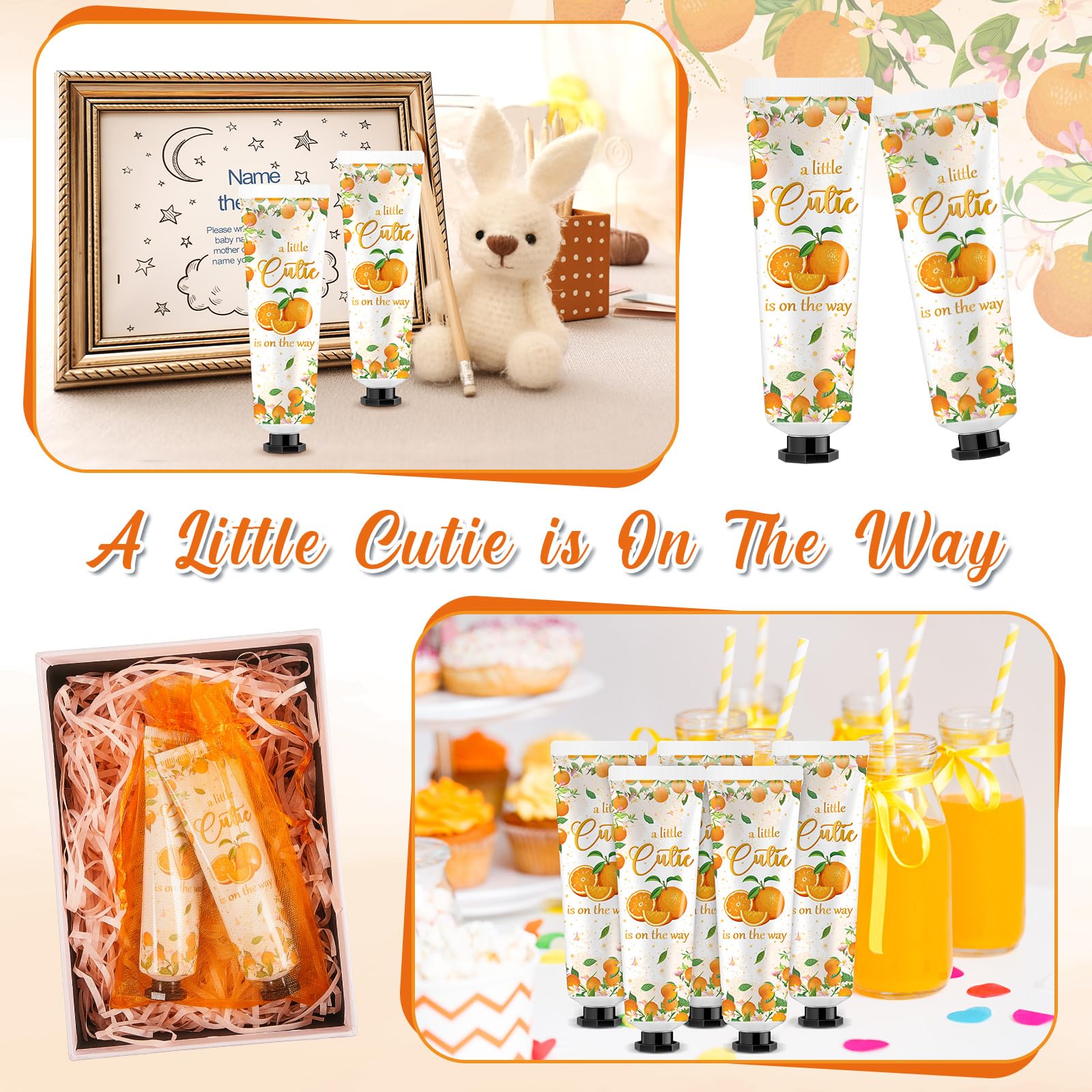 Swiffen 24 Sets Baby Shower Hand Cream Favors – Orange Cutie with Organza Bags