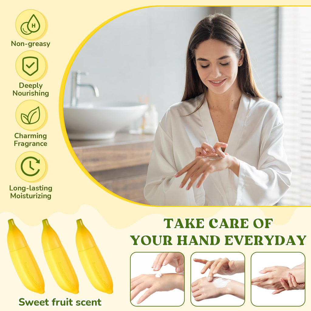 Swiffen 12 Pcs Banana Hand Cream Gifts Set – Fruity Scent & Portable Hand Moisturizers