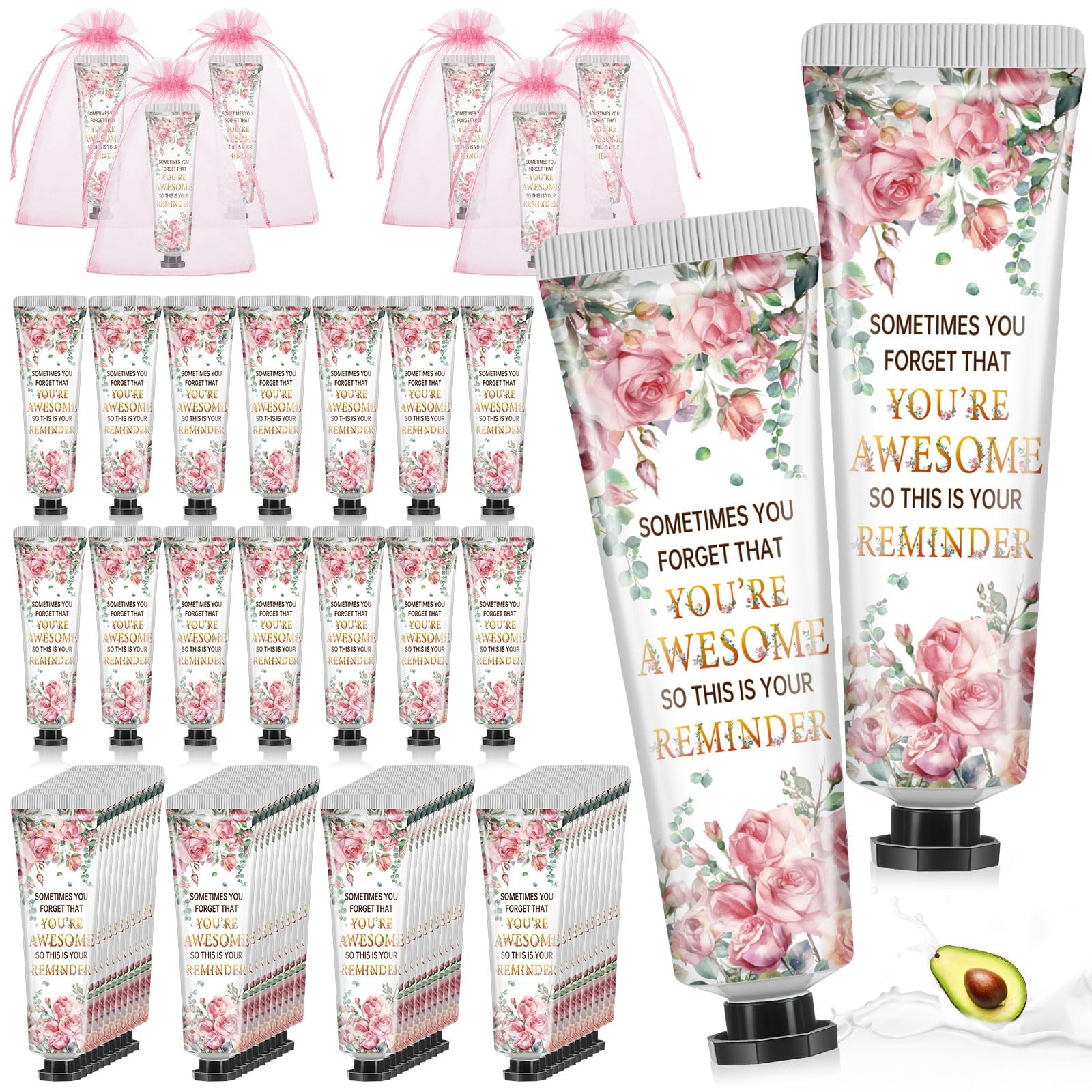 Swiffen 48-Set Inspirational Hand Cream Gift Set with Organza Bags – Travel-Size Lotions for Christmas Party Favors