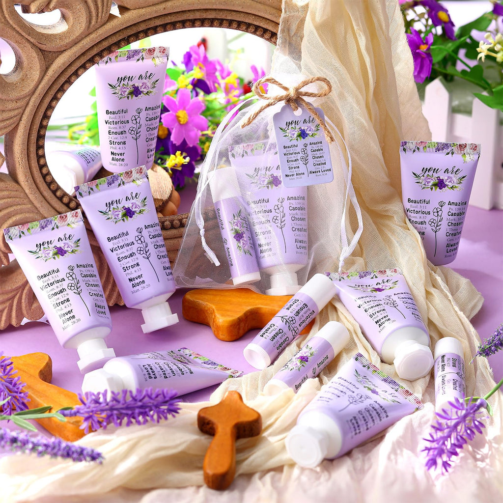 Swiffen 24-Set Christian Hand Cream and Lip Balm Gift Set – Travel-Size, Bible Verse Design, Elegant Gift for Women