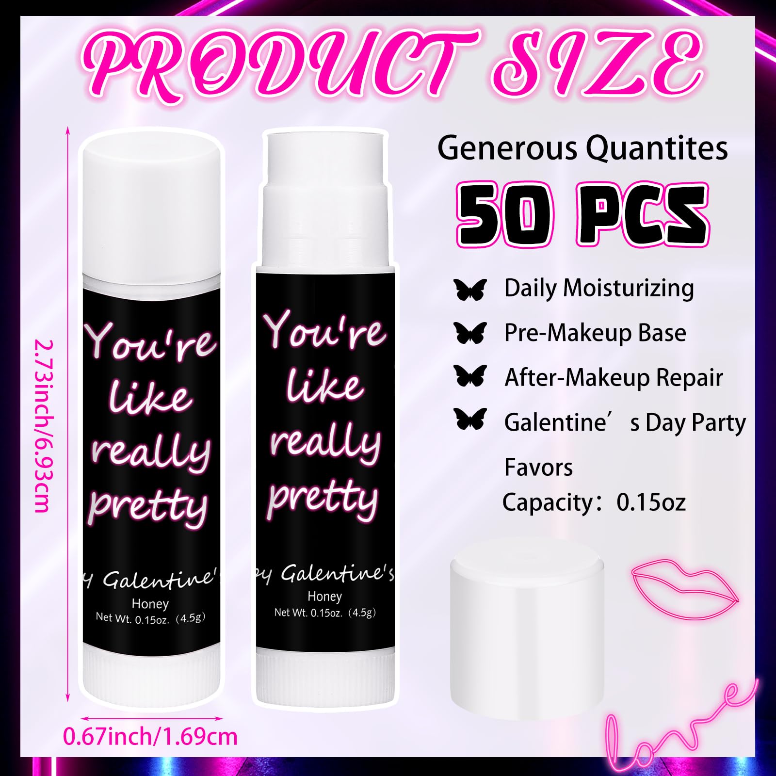 Swiffen 50-Pack Valentine's Lip Balms Bulk Gifts for Women – Galentine's Day Neon