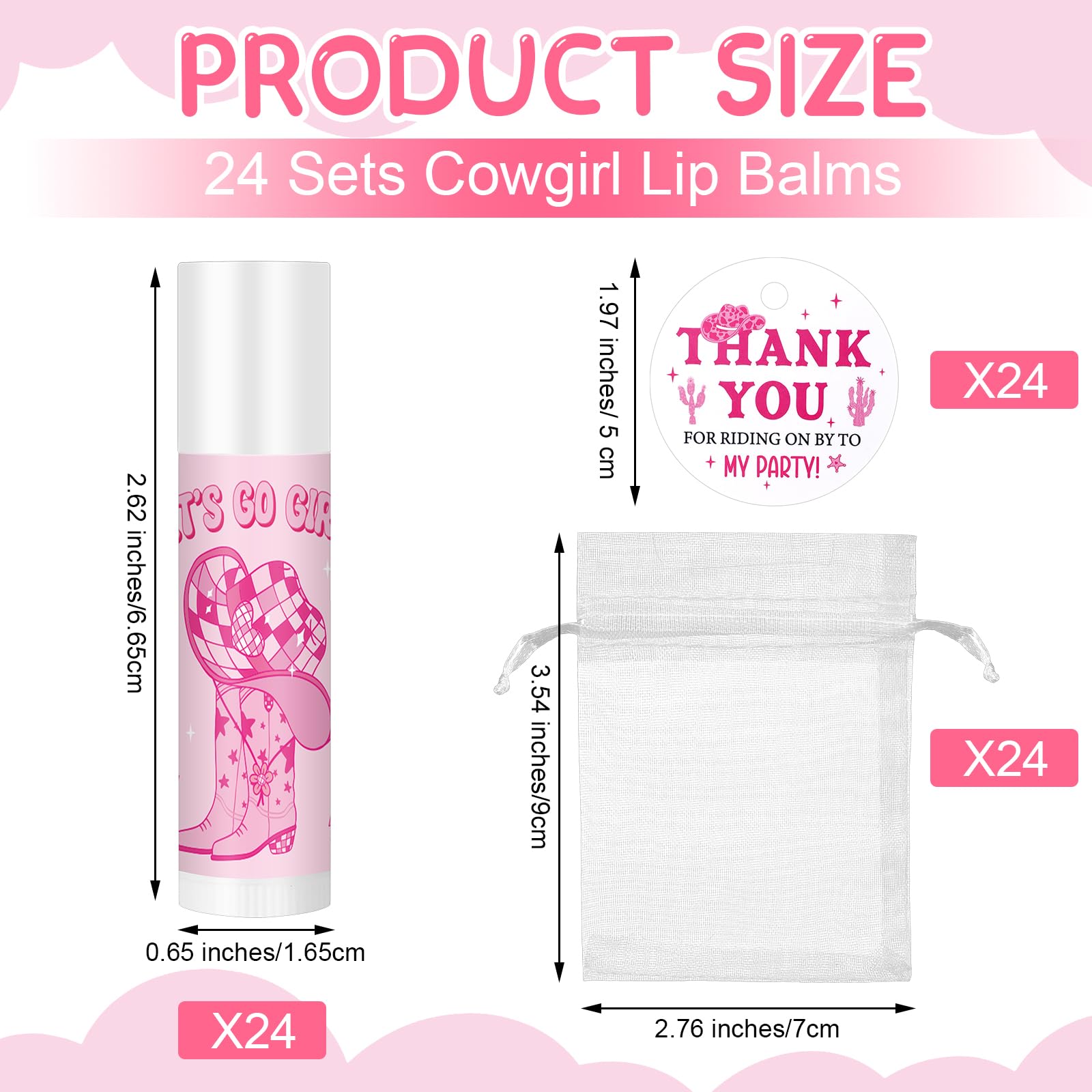 Swiffen 24-Set Lets Go Girls Cowgirl Lip Balm Party Favors with Organza Bags & Cards