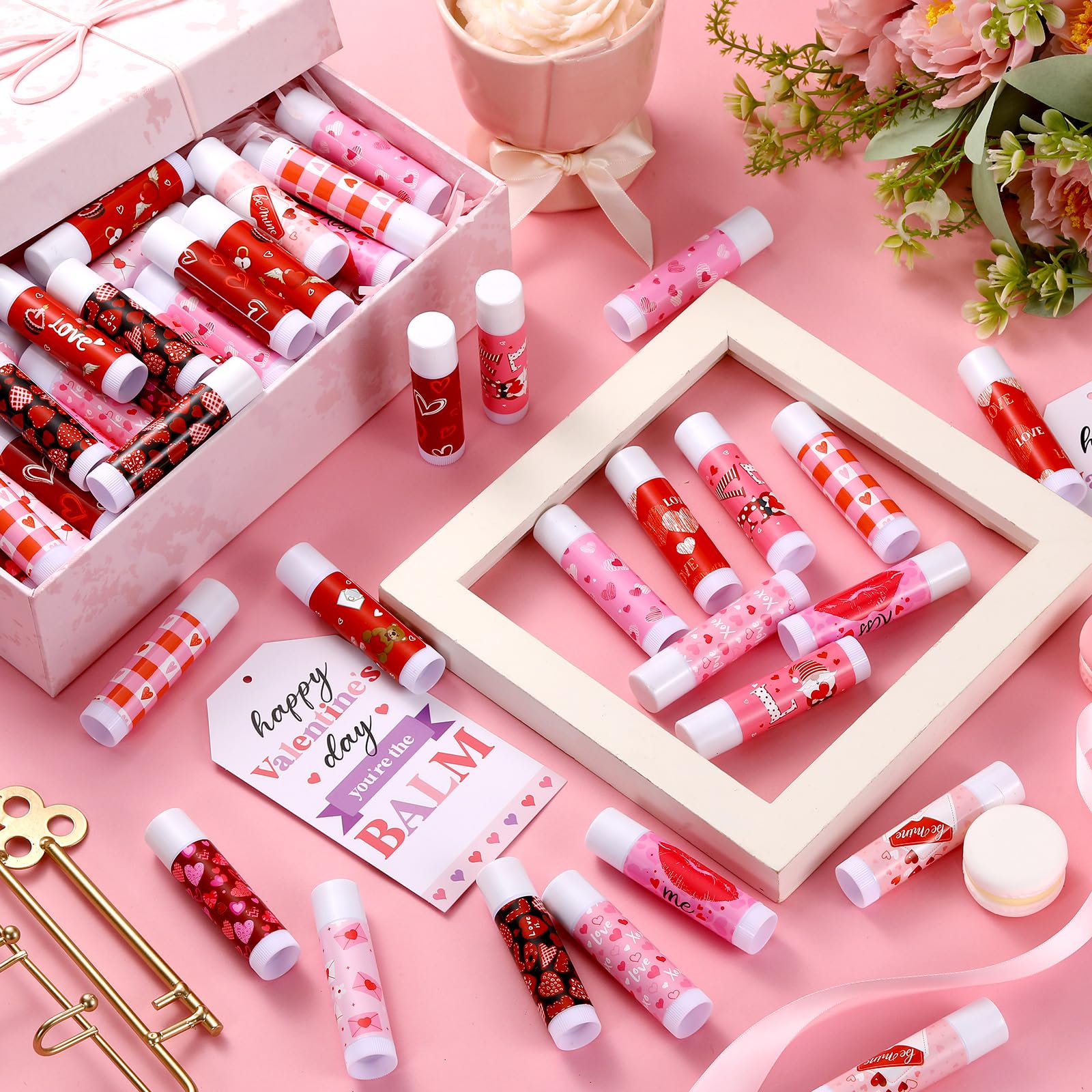 Swiffen 48 Pcs Valentines Lip Balm with Cards – Classroom Gifts Bulk for Kids