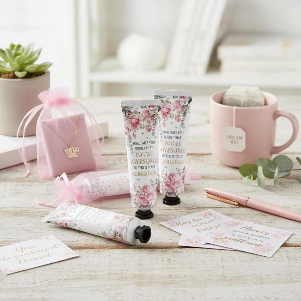 Swiffen 48-Set Inspirational Hand Cream Gift Set with Organza Bags – Travel-Size Lotions for Christmas Party Favors