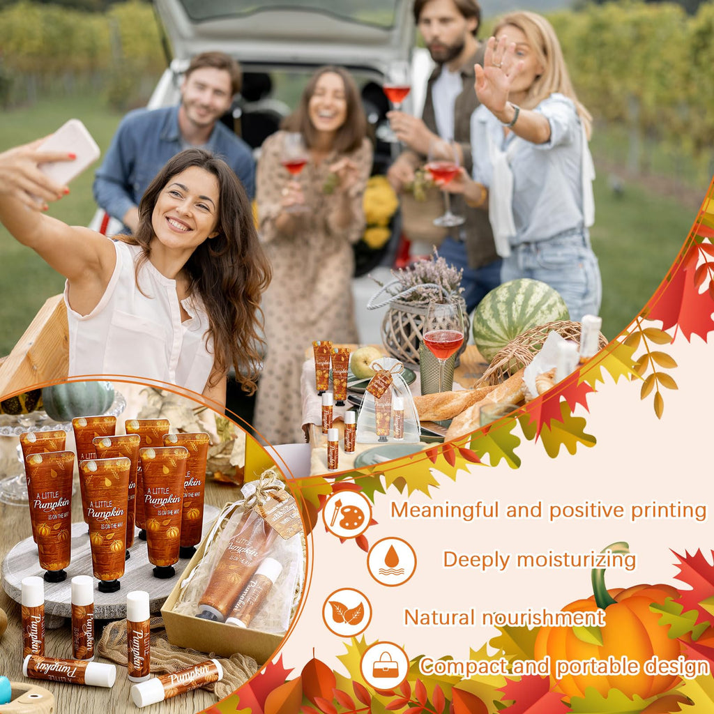 Swiffen 48 Sets 192 Pcs Fall Thanksgiving Baby Shower Gifts Bulk – Pumpkin Hand Cream & Lip Balm Favors
