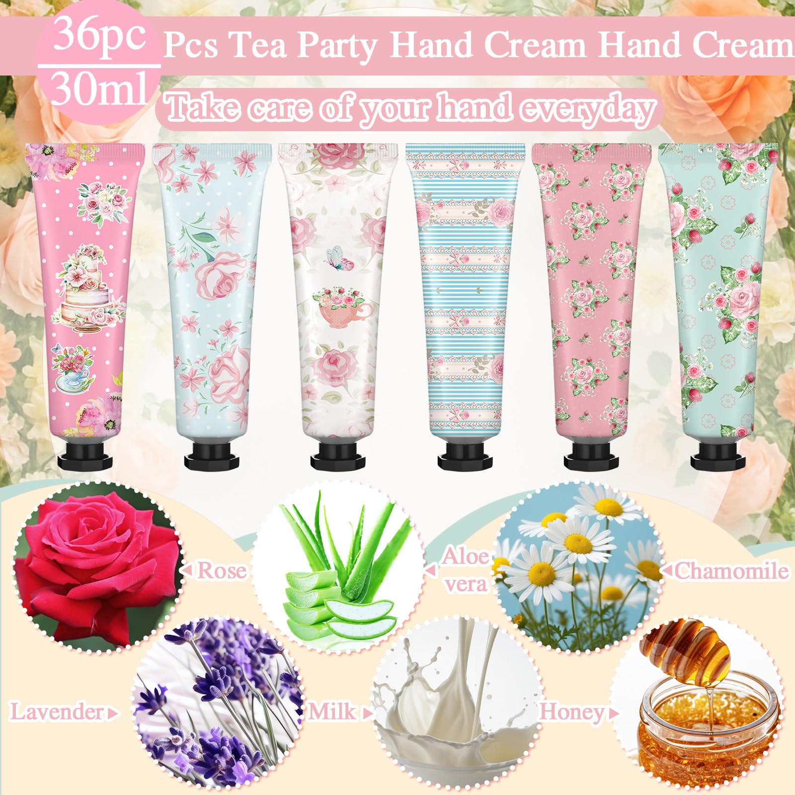 Swiffen Tea Party Hand Cream Gift Set – Wonderland Floral 30ml Tubes, 36-Pack Teapot Gift Boxes