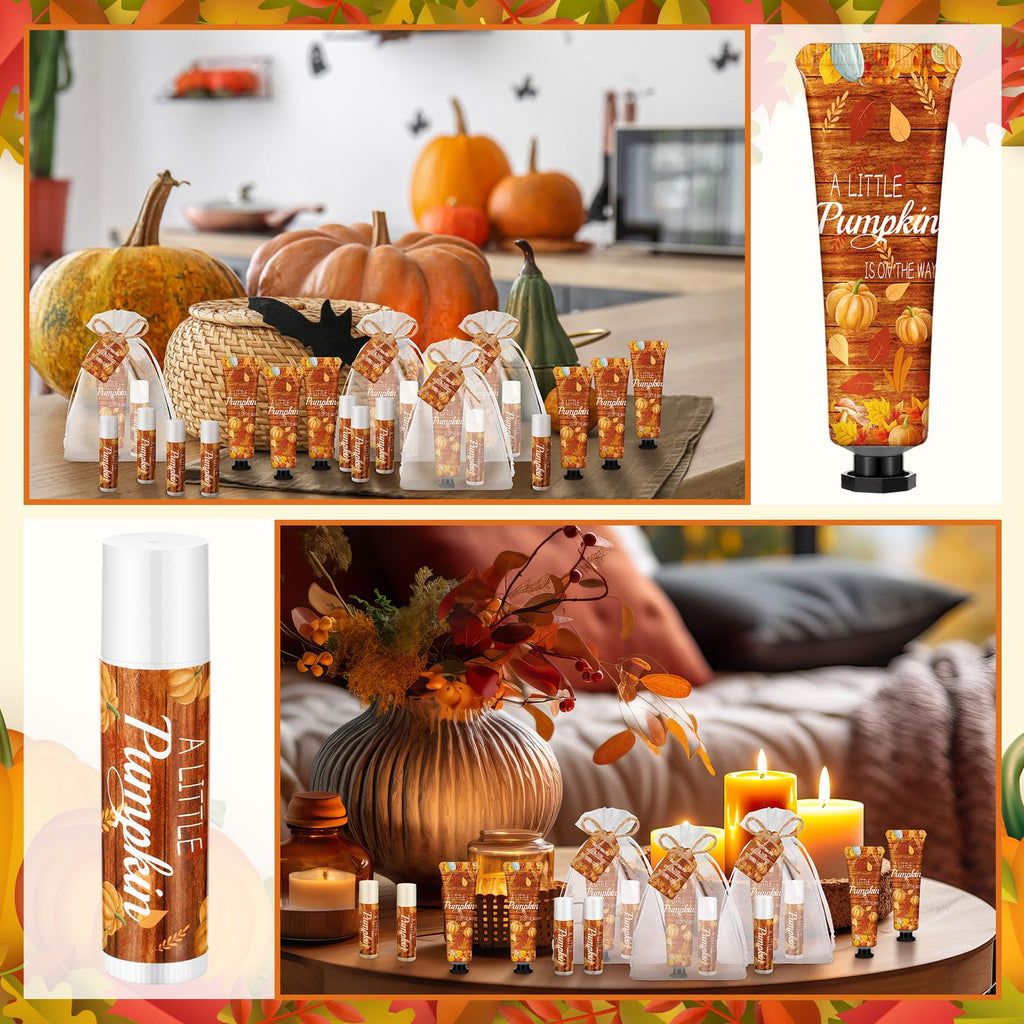 Swiffen 48 Sets 192 Pcs Fall Thanksgiving Baby Shower Gifts Bulk – Pumpkin Hand Cream & Lip Balm Favors