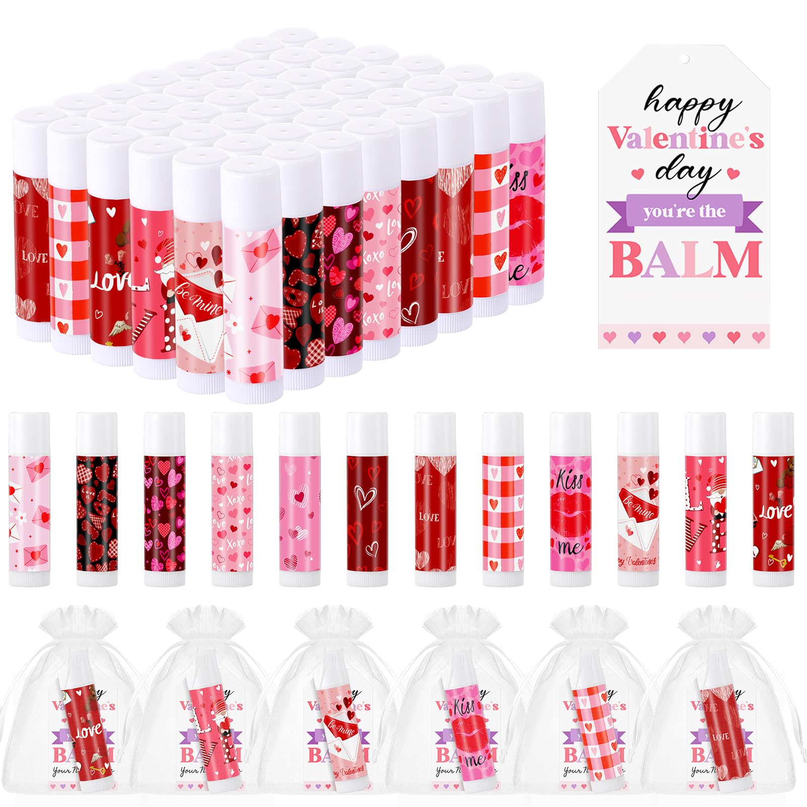 Swiffen 48 Pcs Valentines Lip Balm with Cards – Classroom Gifts Bulk for Kids