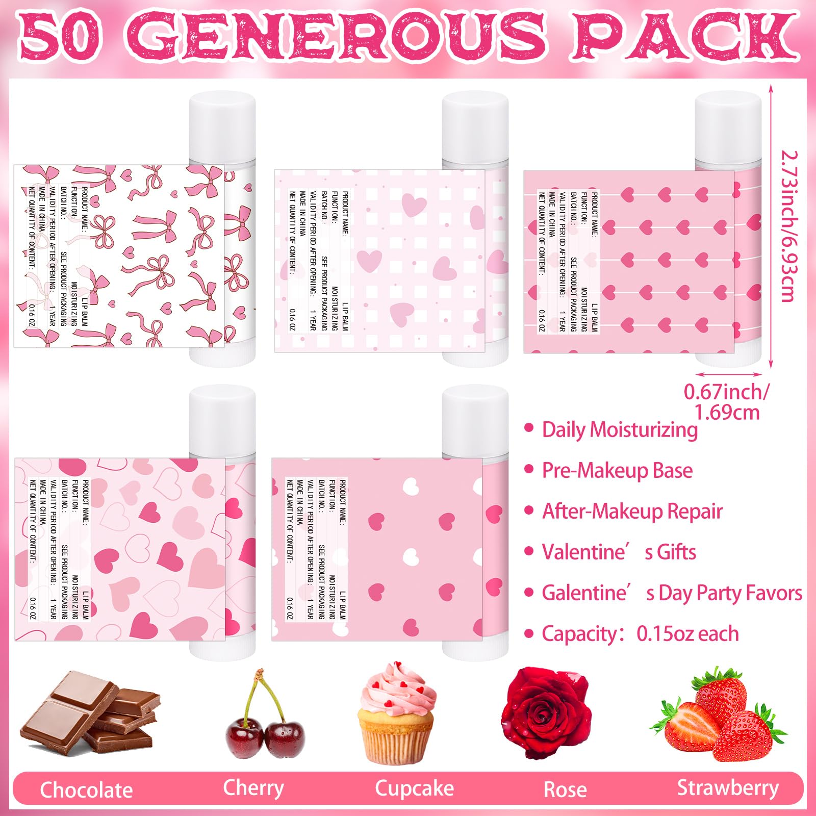 Swiffen 50-Pack Valentine's Lip Balms Gifts Bulk | Galentine's Day Party Favors