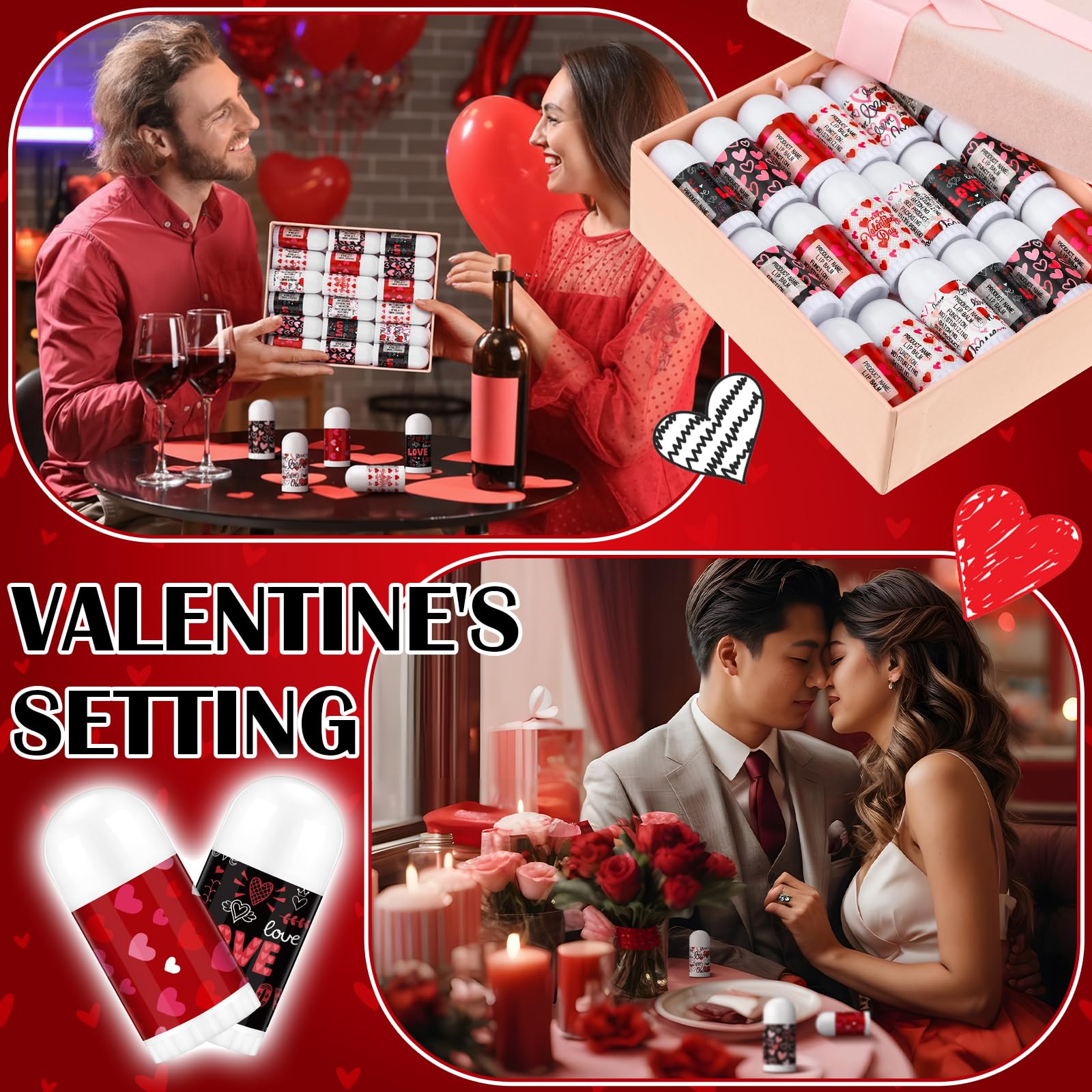 Swiffen 50-Pack Valentine's Mini Lip Balms Gifts Bulk for Galentine's Day